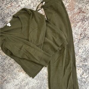 Olive Green Knit Sweater and Pants Set